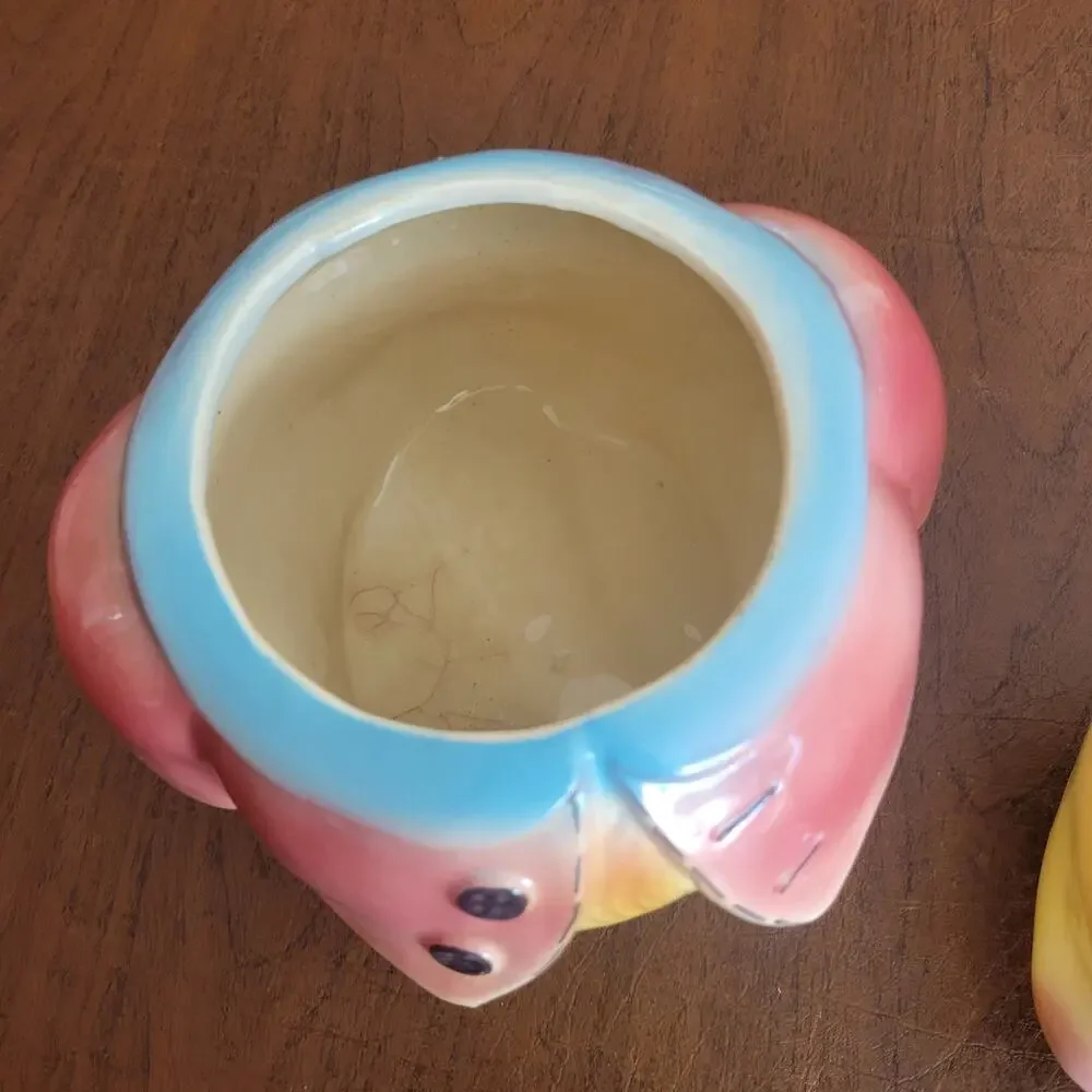 Vintage American Bisque Chick Cookie Jar MCM 1950s Chickadee Pink Jacket Kitsch